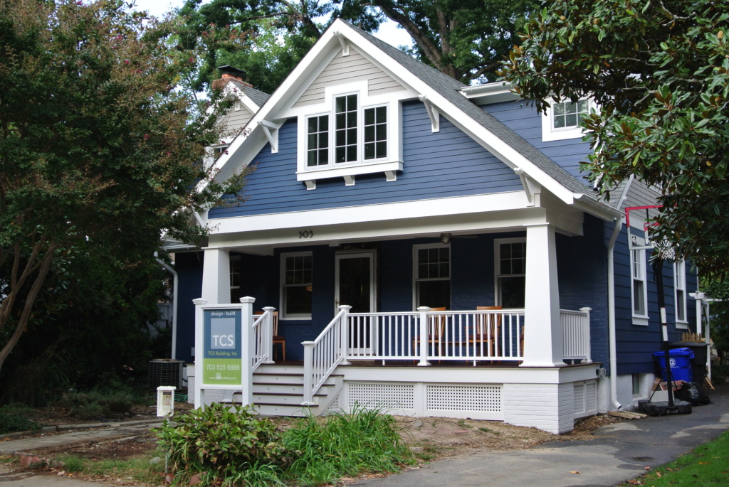 Northern Virginia remodeled home. Front porch of blue colored home.